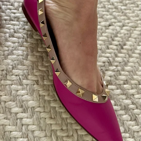 Valentino Fuchsia and Gold Studded Flats - Picture 2 of 3